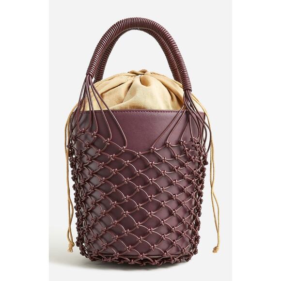 J Crew Sedona Basket Leather Netting Burgundy Handbag NWT - Picture 1 of 13